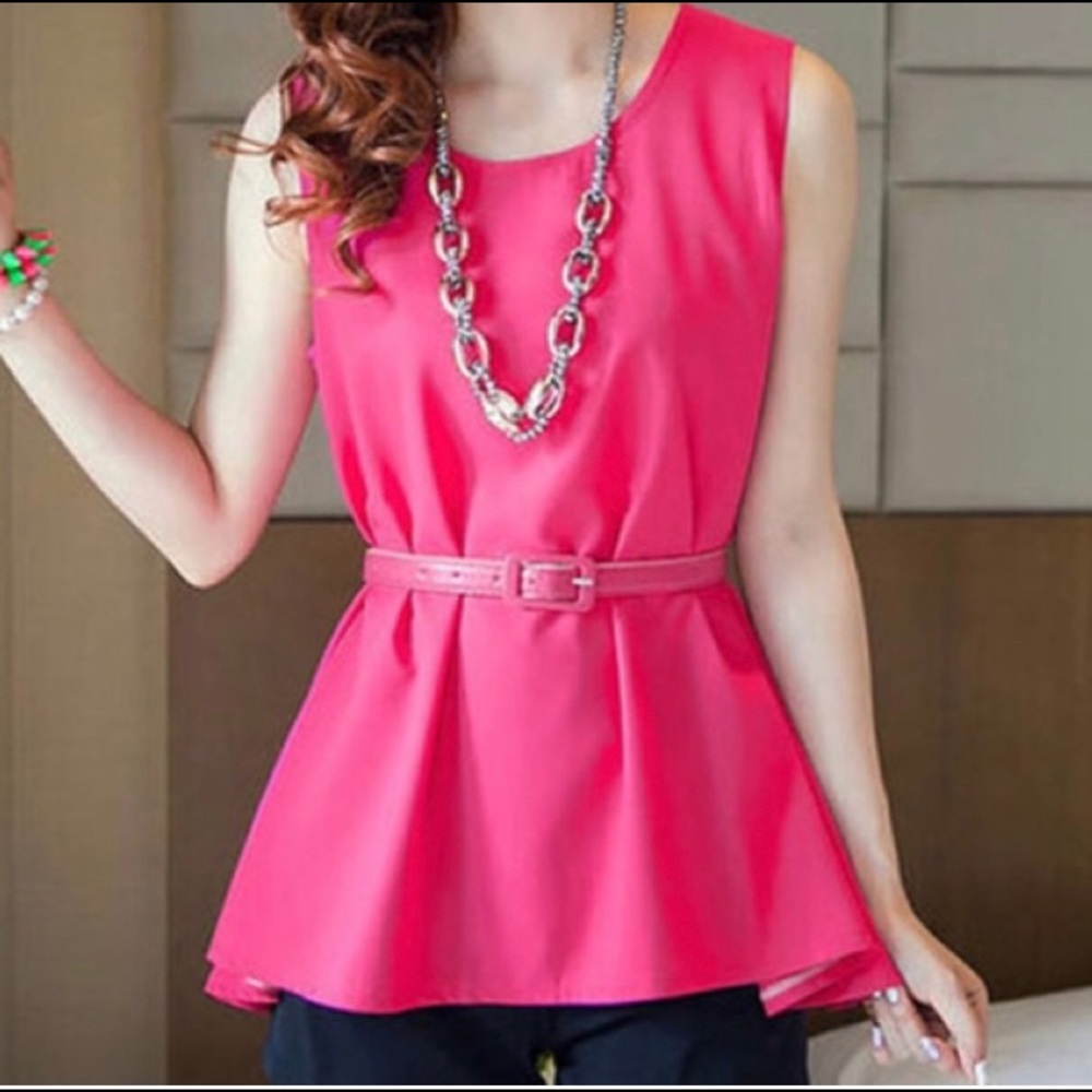 Pink Sleeveless Chiffon Blouse Multiple Sizes - Picture 2 of 4